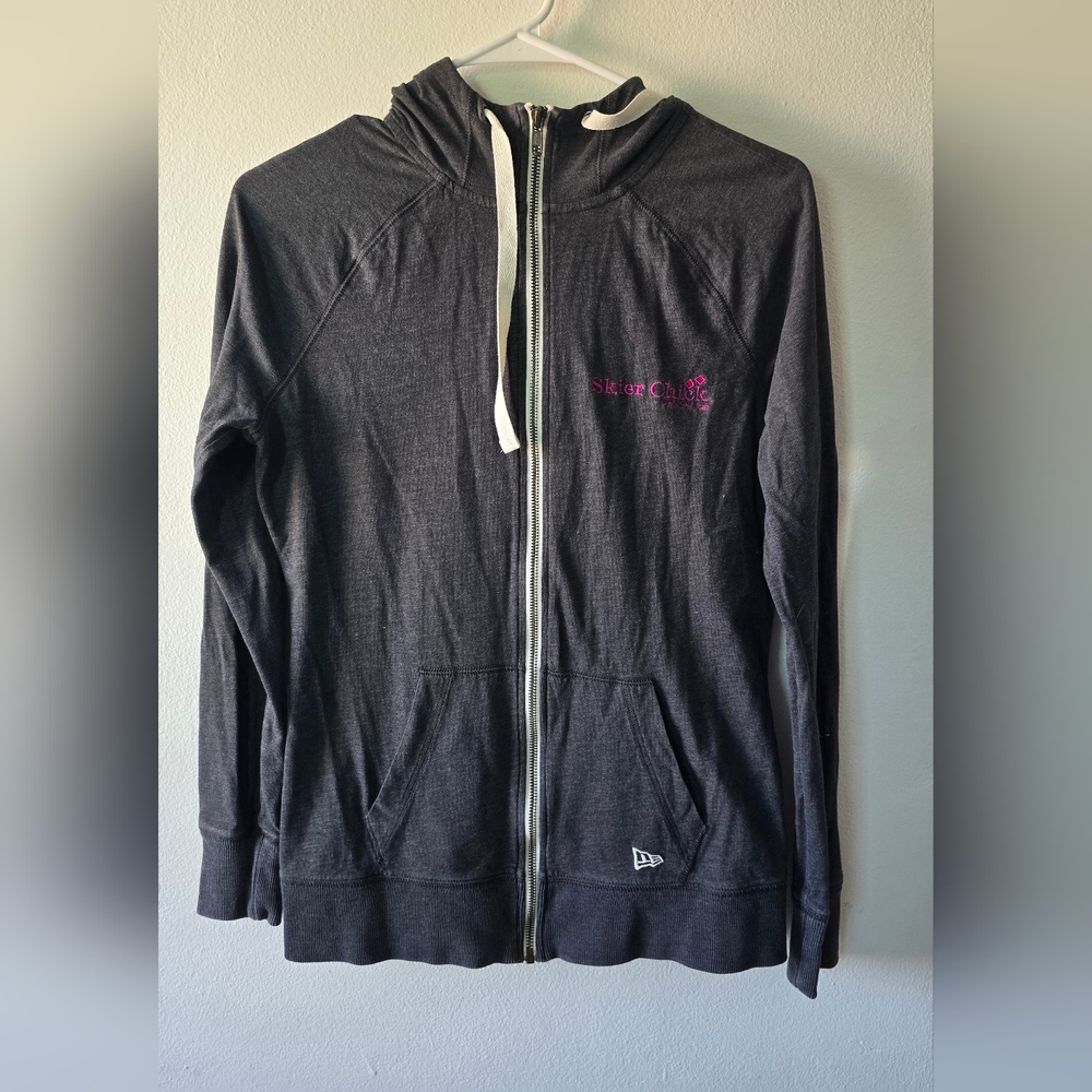 Heather Charcoal Zip Hoodie with Pink Embroidery
